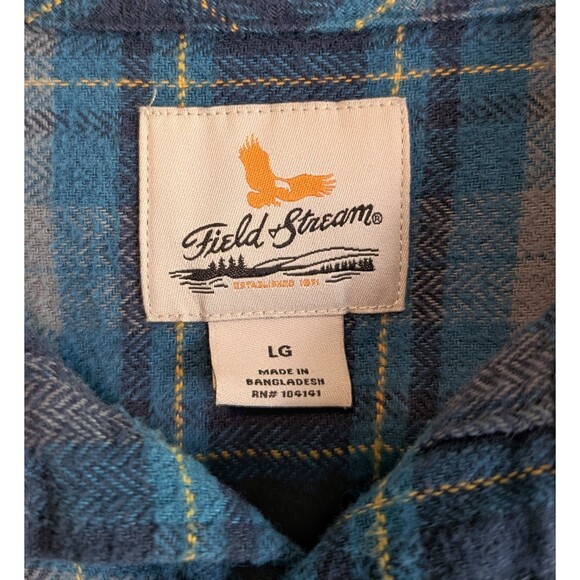 Field & Stream Size Large Flannel Shirt Mens Plaid Heavyweight Blue LS Button - Picture 2 of 4
